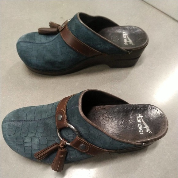 Retired Dansko Leather MULES: Blue W/ Brown Tassel: Women’s US 6.5 EU 37 - Picture 4 of 12